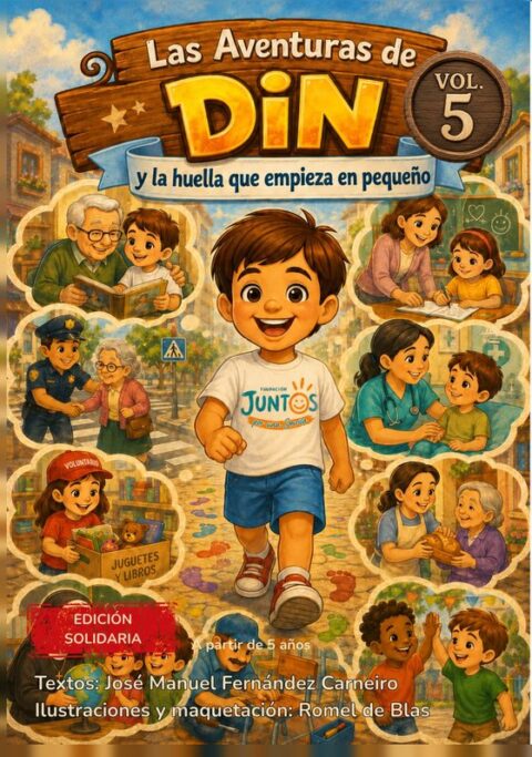 Portada de Las Aventuras de Din, volumen 5: Din y la huella que empieza en pequeño